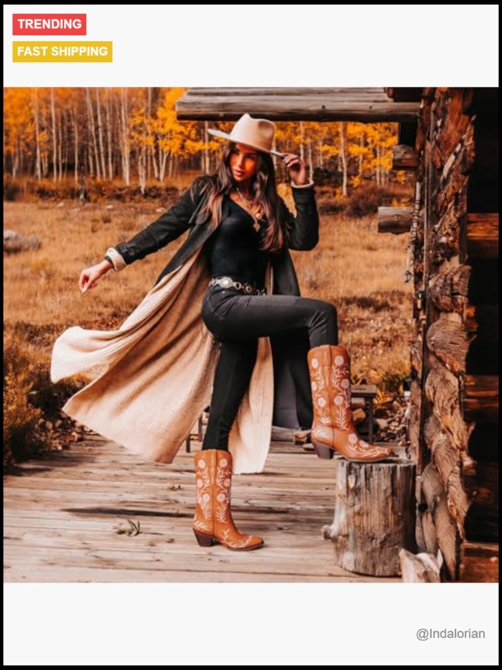Wide Calf Chunky Heel Pointed Toe Flower Embroidered Western Cowgirl Knee High - Picture 3 of 7